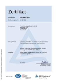 FORT ist zertifiziert nach ISO 9001:2015